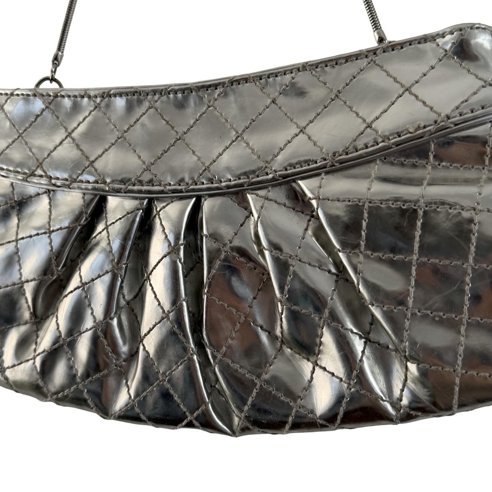 Steve Madden Quilted Shoulder Bag Womens Silver Metallic Evening Purse - Picture 4 of 15